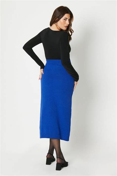 Button Detail Light Knit Pencil Skirt