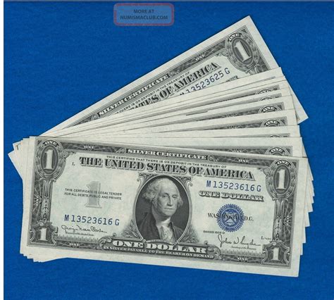 10 1935 D Consecutive & Uncirculated One Dollar Silver Certificates