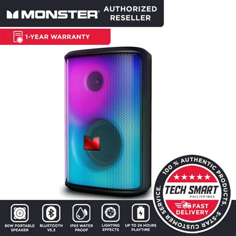 Monster 80W Sparkle Bluetooth Speaker with LED Lights, 24H Playtime ...