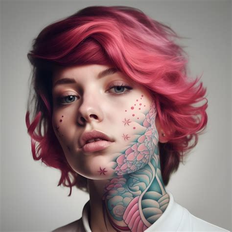 Premium AI Image Woman With Pink Hair And A Tattoo On Her Face And