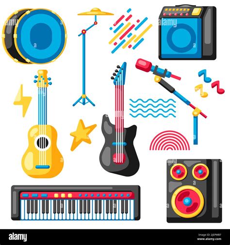 Set of musical instruments. Music party or festival illustration Stock ...