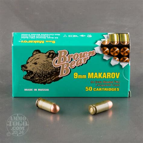 9mm Makarov 9x18mm Full Metal Jacket Fmj Ammo For Sale By Brown Bear 50 Rounds