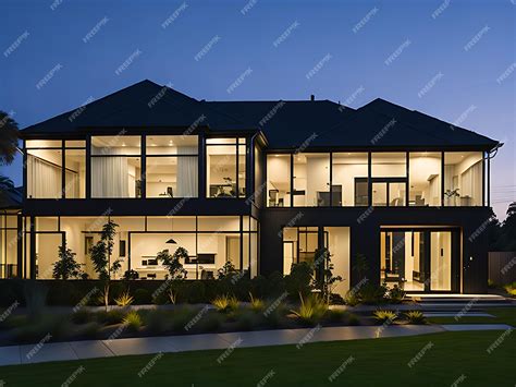 Premium AI Image | Double fronted house at dusk Ai generation