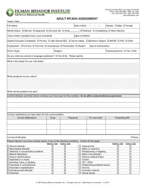 Fillable Online Adult Intake Assessment Human Behavior Institute Fax