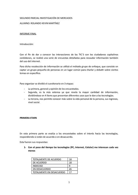 Segundo Parcial Investigación DE Mercados SEGUNDO PARCIAL