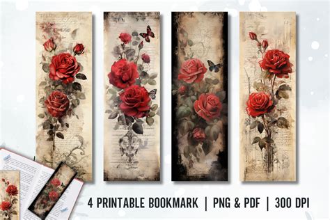 Vintage Rose Printable Bookmark Graphic By Babydell Art Creative Fabrica