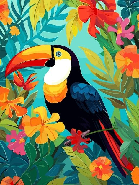 Illustration De Loiseau Toucan Forêt Tropicale Beau Personnage Toucan