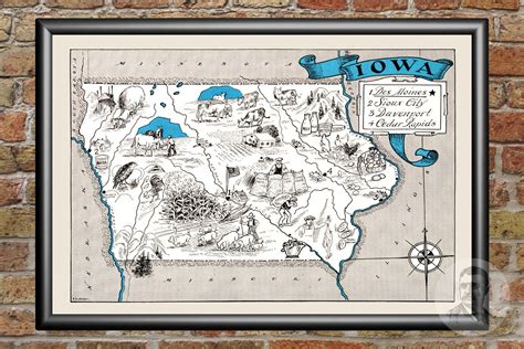 Vintage Iowa Map 1931 Old Map Of Iowa Historical Wall Art Etsy