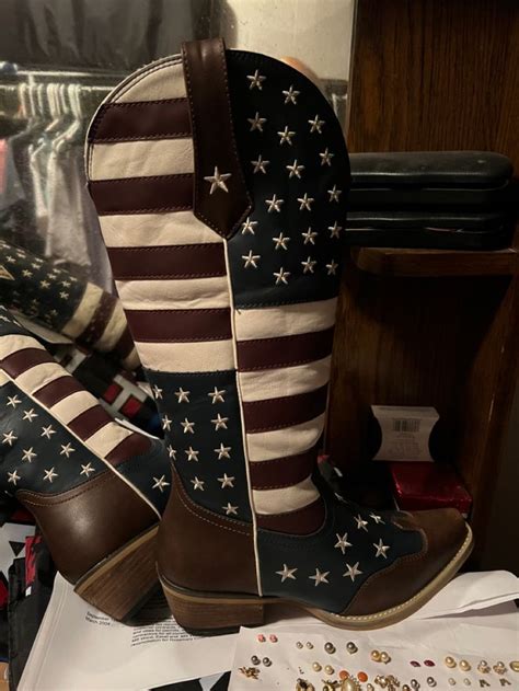 Rollda Western Boots Women Cowboy Boots American Flag Knee-High Cowgirl ...