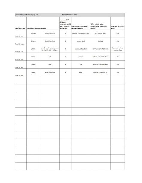 50 Printable Headache Diary Templates Word Pdf Printabletemplates