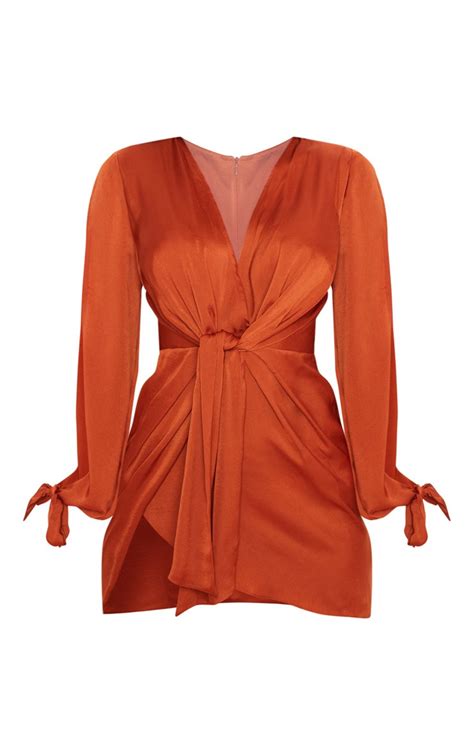 Rust Satin Dress With Sleeves Dresses Images