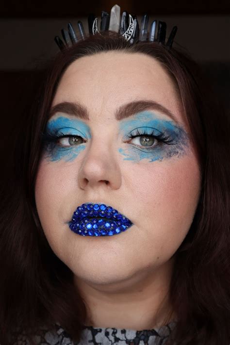 Monochromatic Blue Makeup Look With Jeweled Lips