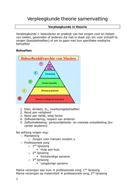 Verpleegkunde Theorie SV Verpleegkunde Theorie Samenvatting