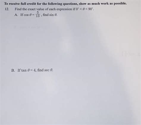 FREE Find The Exact Value Of Each Expression If 0