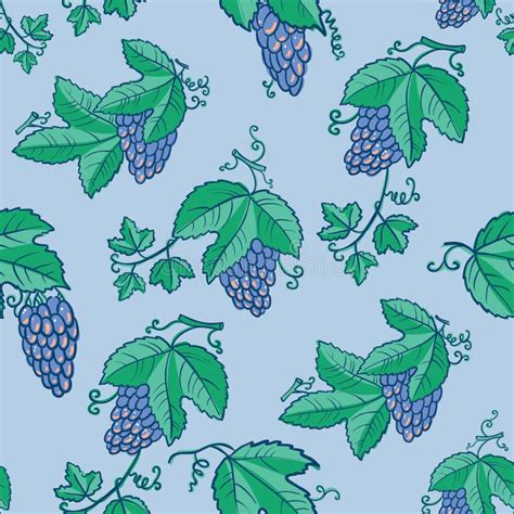 Seamless Pattern With Grape And Leaves Stock Vector Illustration Of