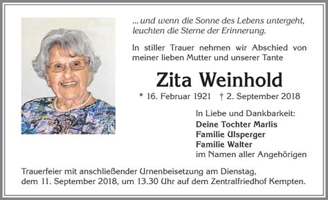 Traueranzeigen von Zita Weinhold Allgäuer Zeitung