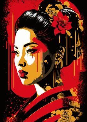 Pop Geisha Poster Picture Metal Print Paint By Bnwdesigner