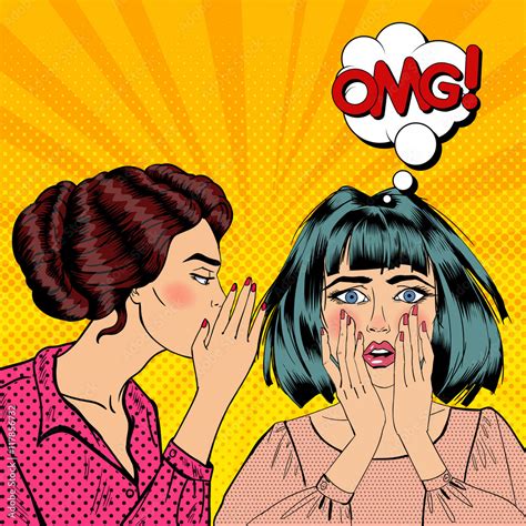 Young Woman Whispering Secret To Her Friend Pop Art Vector