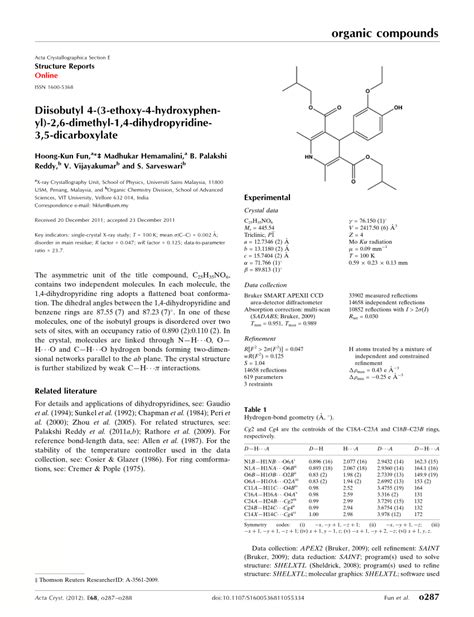 PDF Diisobutyl 4 3 Ethoxy 4 Hydroxyphenyl 2 6 Dimethyl 1 4