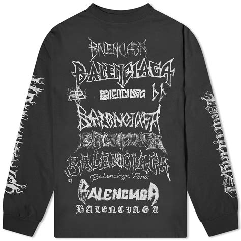 Balenciaga Metal Logo Long Sleeve Tee Faded Black & White | END.