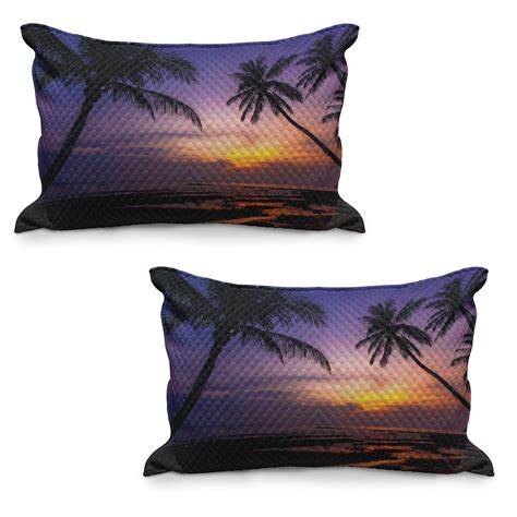 Sunset Quilted Pillowcover Set Of 2 Exotic Landscape Photo Of Tropical