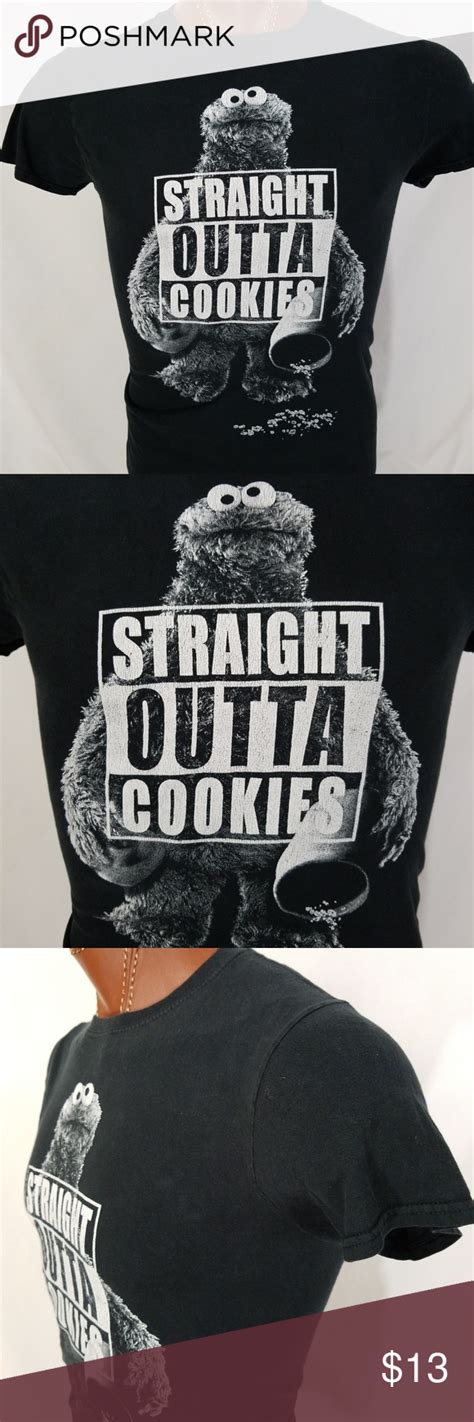 Straight Outta Cookies Cookie Monster Black M Sesame Street Shirt