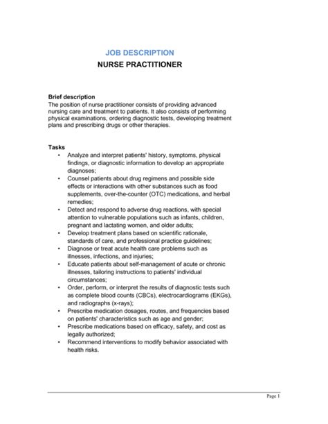 Nurse Practitioner Job Description Template By Businessin Nurse ...