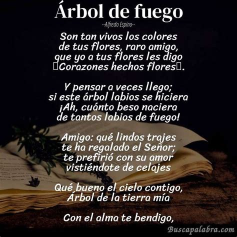 Poema Árbol de fuego de Alfredo Espino con fondo de libro Poemas