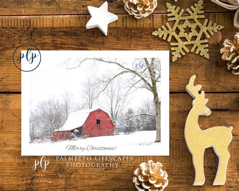 Barn Christmas Card Barn Christmas Card Flat Card Vintage Etsy