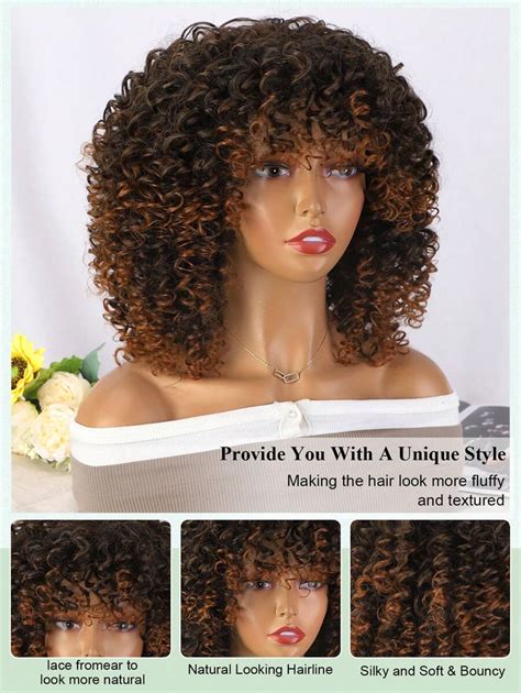 14inch Short Curly Afro Wig With Bangs For Women Kinky Curly Hair Wig