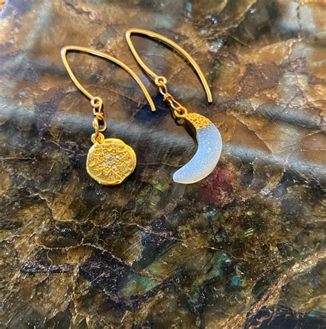 Moon And Stars Dangle Gold Earrings Etsy