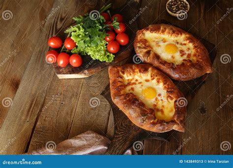 Khachapuri Adjara Traditional Georgian Dishes Baked Bread Stuffed With