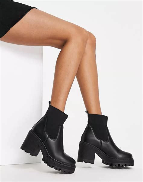 Truffle Collection Wide Fit Chunky Heeled Chelsea Boots In Black Asos