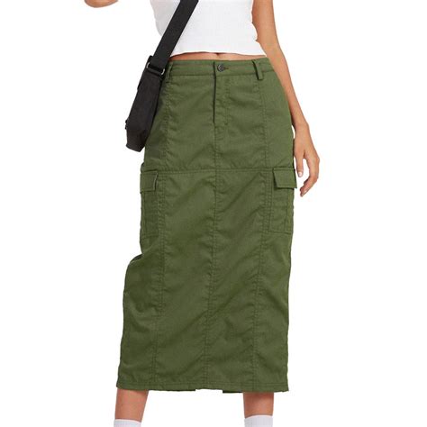 Aueoeo Womens Summer Casual Cargo Skirt High Waist Button Zip Up Midi