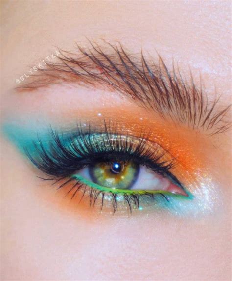 Teal Makeup Orange Eye Makeup Cute Eye Makeup Colorful Eye Makeup