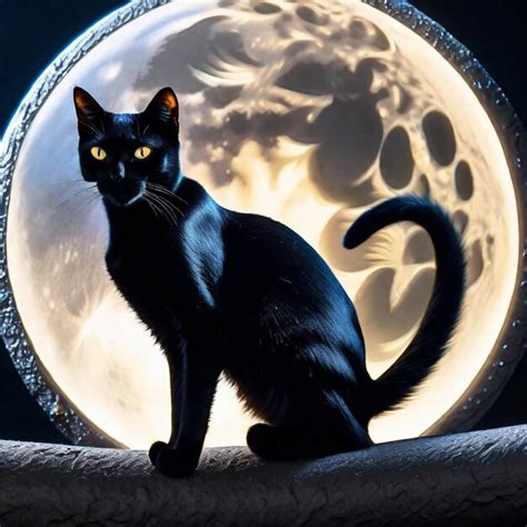 Premium Photo | Black cat on the background of the moon