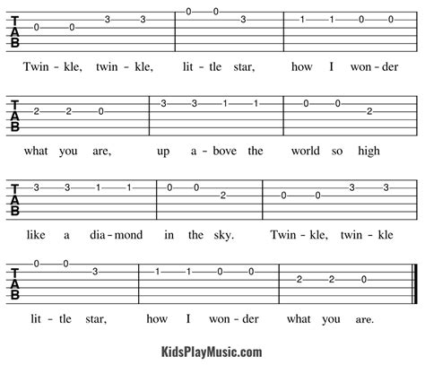 Twinkle Twinkle Little Star - Guitar Chords, Tabs and Sheet Music ...