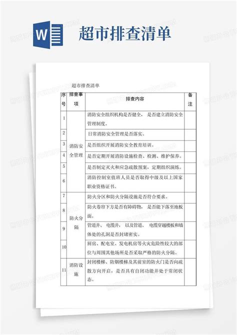 超市排查清单word模板下载编号qbyeworb熊猫办公