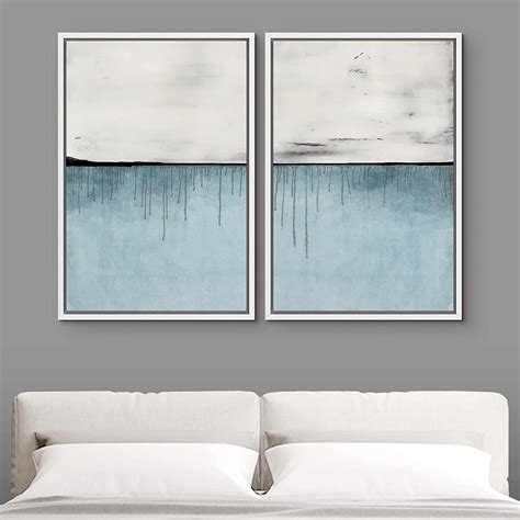 IDEA4WALL Framed Canvas Print Wall Art Set Of 2 Watercolor Pastel Blue