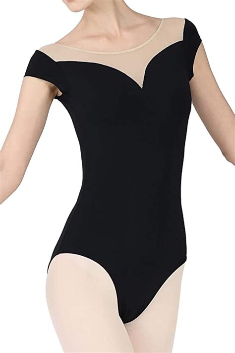 Dance Elite Sashay Dance Leotard Off Shoulder Illusion Neckline Black