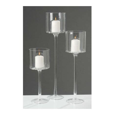 Photophore Sur Pieds En Verre Transparent Set De 3