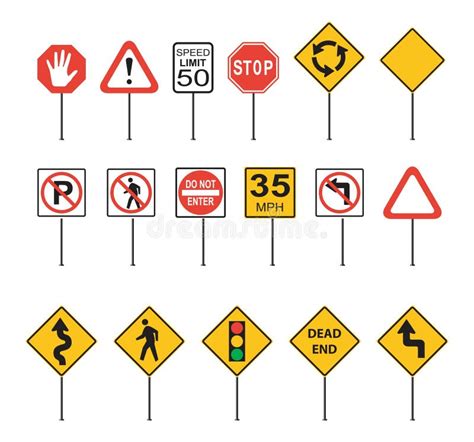 Vector Set of Traffic Signs Stock Vector - Illustration of signboard ...