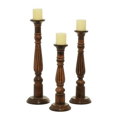 Litton Lane Brown Mango Wood Candle Holder Set Of 3 14194 The Home