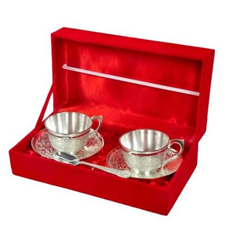 Jaipur Ace Brass Silver Cup And Saucer Set With Plate For Ting At