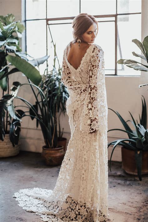 Arabelle BOHO WEDDING DRESS Bell Sleeve Lace Bohemian Wedding Etsy