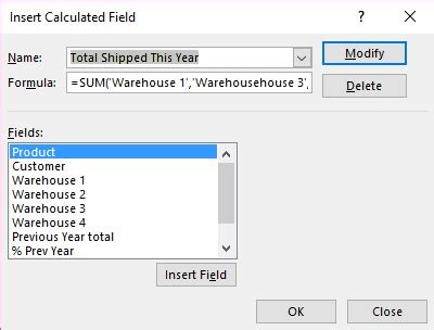 Excel PivotTable Formulas