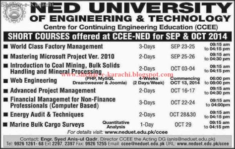 Admissions In Ned University Of Engineering And Technology 2014