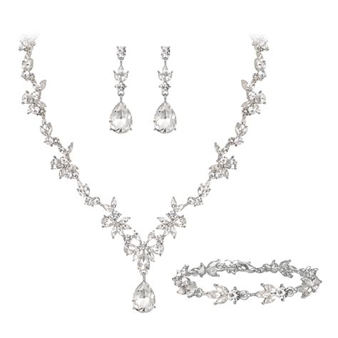 Wedure Wedding Jewelry Set For Women Bride Bridesmaid Stunning Marquise Rhinestone Crystal