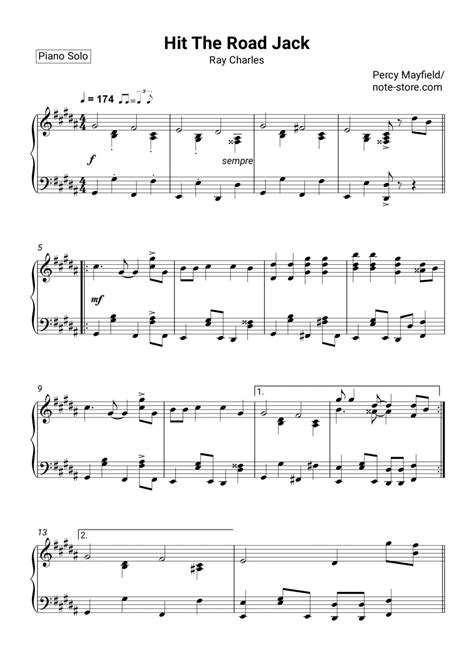 Ray Charles - Hit The Road Jack sheet music for piano download | Piano ...