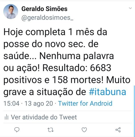 Itabuna “nenhuma Palavra Ou Ação” Diz Geraldo Simões Sobre Crise Da